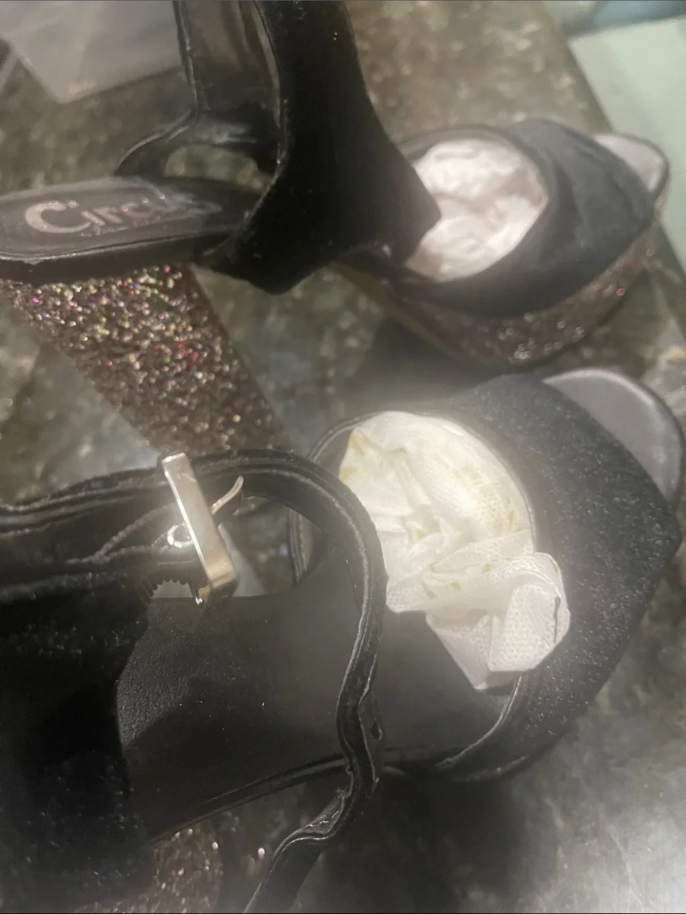 SAM EDELMAN black platform heels GLITTER Strappy sandals 10 party birthday cosmo